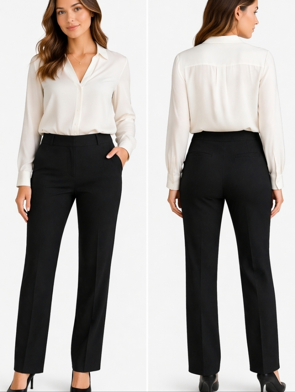 Liz Claiborne Black Dress Pants Straight Leg Minimalist Workwear Petite 10P